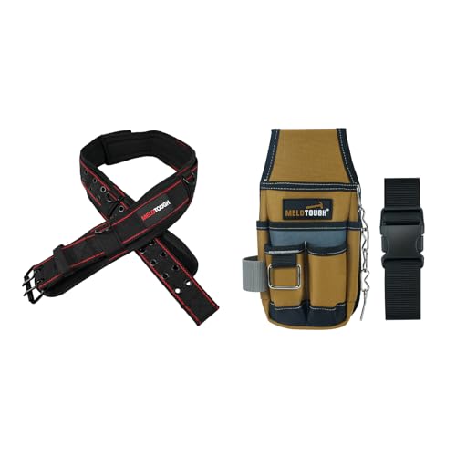 MELOTOUGH Padded Tool Belt with D ring,Pocket Tool Pouch Tool Belt Pouches with Belt Clip Utility Mini Tool Organizer Pouch for Electrician,Carpenter,Construction,Technician (Red & Brown)