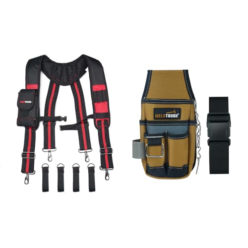 MELOTOUGH Tool Belt Suspenders Construction Work Suspenders with detachable phone holder,Pocket Tool Pouch Tool Belt Pouches with Belt Clip Utility Mini Tool Organizer Pouch for Electrician,Carpenter