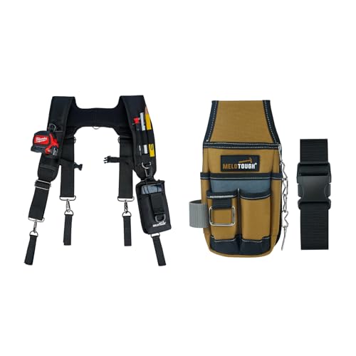 MELOTOUGH Tool Belt Suspenders Construction Bag Suspenders, Tool Belt Pouches with Belt Clip Utility Mini Tool Organizer Pouch for Electrician,Carpenter,Construction,Technician (Brown)