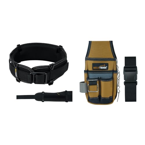 MELOTOUGH Padded Tool Belt,with 4 Suspenders Rings and 4 Hang Rings,Tool Belt Pouches with Belt Clip Utility Mini Tool Organizer Pouch for Electrician,Carpenter,Construction,Technician (Brown)