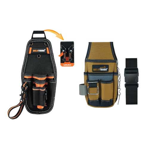 MELOTOUGH Small Tool Pouch with Quick Release Belt Clip,Tool Belt Pouches with Belt Clip Utility Mini Tool Organizer Pouch for Electrician,Carpenter,Construction,Technician (Orange & Brown)