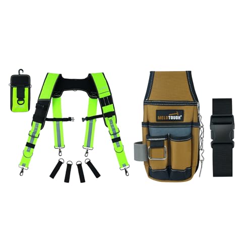 MELOTOUGH Reflective Safety Tool Belt Suspenders Construction Bag Suspenders,Tool Belt Pouches with Belt Clip Utility Mini Tool Organizer Pouch for Electrician,Carpenter,Construction