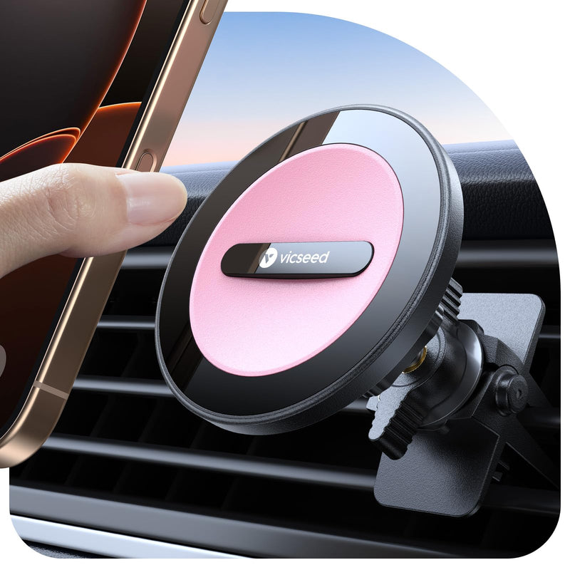 VICSEED for MagSafe Car Mount Vent Pink [2025 Strongest Magnetic Hold & Clip] 360° Adjustable Study Magnet Phone Holder for iPhone 17/16/15/14/13/12 Pro Max, Easy One-Hand Operation
