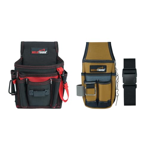 MELOTOUGH Tool Belt Pouches with Belt Clip Utility Mini Tool Organizer Pouch for Electrician,Carpenter,Construction,Technician (Red & Brown)