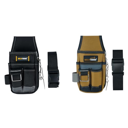 MELOTOUGH Pocket Tool Pouch Tool Belt Pouches with Belt Clip Utility Mini Tool Organizer Pouch for Electrician,Carpenter,Construction,Technician(Black & Brown)