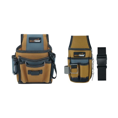 MELOTOUGH Electrician Tool Pouch with Belt Clip Utility Mini Tool Organizer Pouch for Electrician,Carpenter,Construction,Technician (Brown)