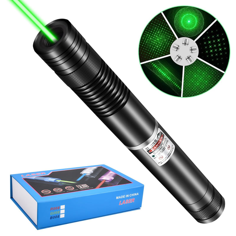 Green High Power Laser Pointer, Long Range Laser Pointer High Power with 5 Pcs Star Cap for Outdoors/Astronomic/Construction