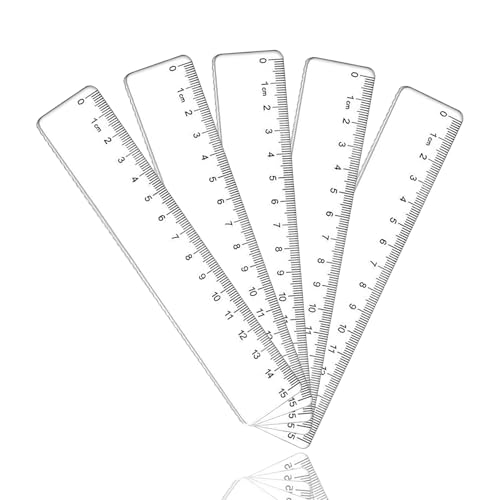 Pack of 5 Rulers 15 cm Primary School, Plastic Ruler 15 cm, Ruler Set Primary School, Transparent Precision Ruler, Ruler with Metric Scale, Ruler 15 cm Flexible, for Office, Home, School