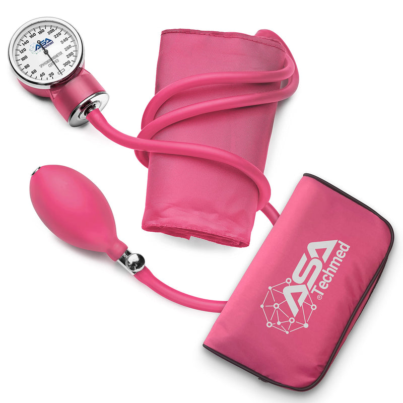 ASA TECHMED Manual Blood Pressure Monitor - Aneroid Sphygmomanometer for Nurses, Universal Standard Blood Pressure Cuff, Nurse Essentials with High-Molecular Nylon Arm Cuff (Pink) Pink