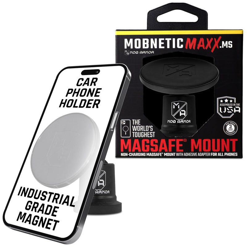 Mob Armor MobNetic Maxx MS - MagSafe Compatible Car Phone Mount w/ 90º Tilt, 360º Rotation & Durable Aluminum Build, Magnetic Holder for iPhone & Android Devices, USA Assembled - Black