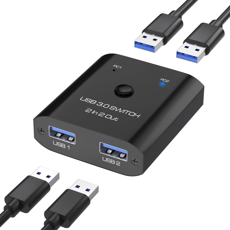 USB Switch 2 in 2 Out, USB Switcher 2 Computers Sharing Keyboard Mouse Printer Scanner, USB3.0 5Gbps Switcher, Keyboard Mouse Switch, 2 Port USB-A Switches Selector, Printer Splitter for Two Computers usb switch