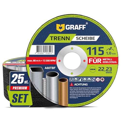 Cutting Discs 115 Metal 1 mm Extra Thin - Flex Discs for Inox, Stainless Steel, Metal - Metal Cutting Discs for Angle Grinder GRAFF Pack of 25 Ø 115 mm 25 pieces