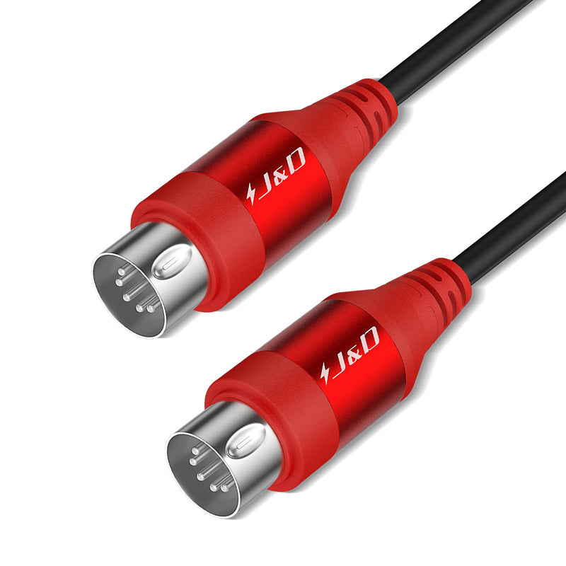 J&D 5-Pin DIN MIDI Cable, Male to Male Cables Compatible with Keyboard, Synthesizer, Guitar Multi Effects, Audio Interface/Mixer/Amplifier, External Sound Card (Red, 15 Feet) Red