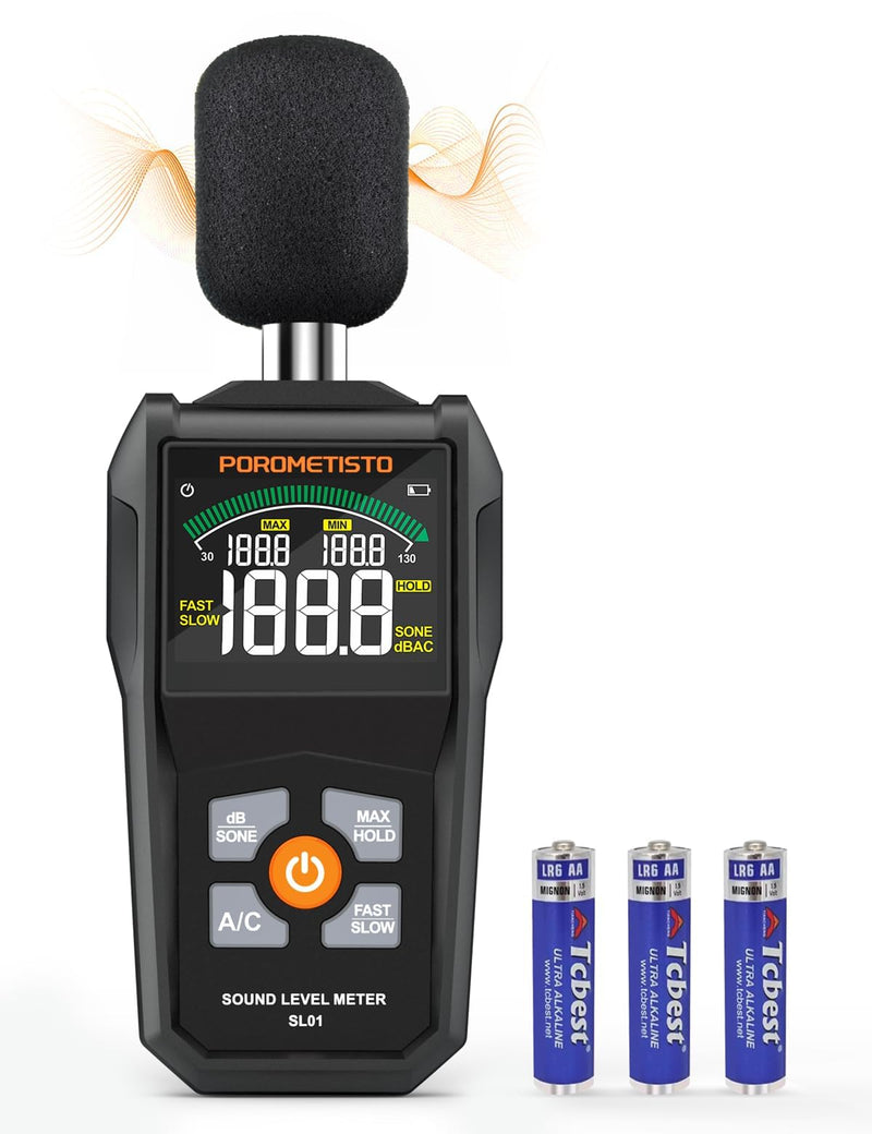 SL01 Decibel Meter, 30-130 dB Sound Level Meter, with A/C Weighting, Data Storage, Maximum/Minimum), Precise dB Meter for Professional, Industrial and Home Use