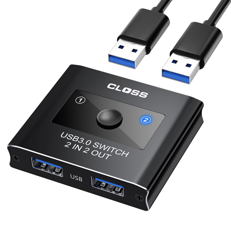 USB 3.0 Switch 2 in 2 Out, USB Switcher for 2 Computers, Share Keyboard, Mouse, Printer, Scanner, KVM Switch Selector, Compatible with Windows, Mac, Linux, Includes 2 USB-A 3.0 Cables 2 PC 2 USB 3.0