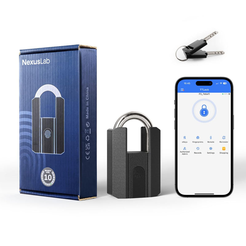 NexusLab Heavy Duty Smart Padlock with Key-Fingerprint & App, Rechargeable, 1-Year Standby(500mAh), IP67 Waterproof, 50 Fingerprints,Ideal for Fence, Locker, Shed, Pool, Gate & Warehouse Security