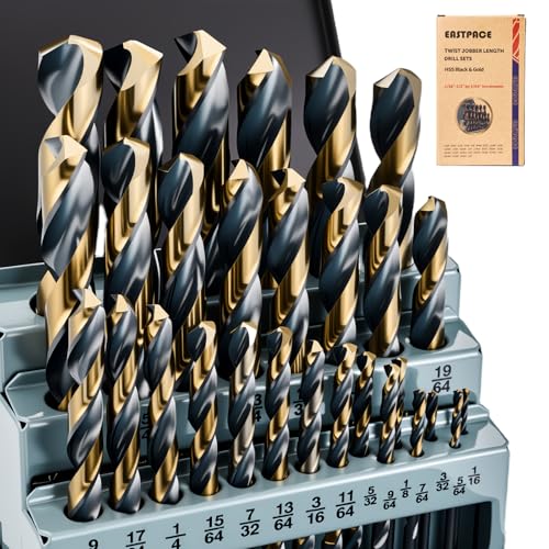29Pcs Cobalt Drill Bit Set 1/16"-1/2", HSS with Black and Gold Finish, Twist Jobber Drill Bit Kit with Index Case for Cast Iron, Hard Metal, Stainless Steel, Plastic and Wood 29Pcs Black Gold Drill