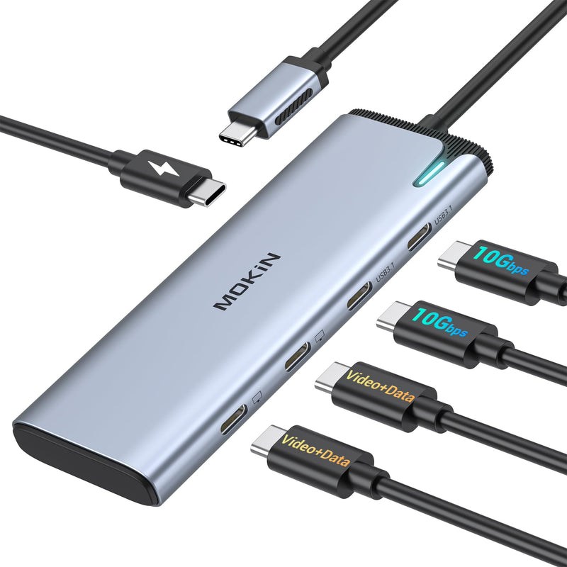 USB C to USB C Hub Dual Monitor, USBC Splitter with 4K@60Hz DP Alt Mode Video Output, 10Gbps Data Transfer, 100W PD Charging, Dual Monitors Adapter for Laptop, Portable Monitor and More Type C Devices Grey