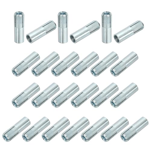 PATIKIL M12 Drop-in Anchors, 25 Pcs Zinc Plated Carbon Steel Solid Knurled Concrete Anchors Internal Forced Expansion Screw Bolts for Solid Concrete Drywall, Silver