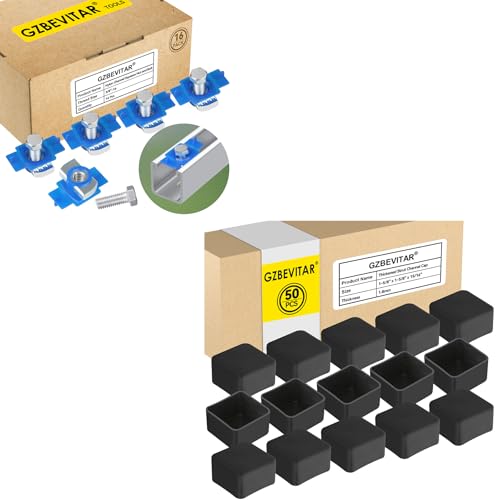 3/8"-16 Nylon Channel Squeeze Nut and Bolt - 16 Pcs, Black Strut Channel Caps - 50 Pack