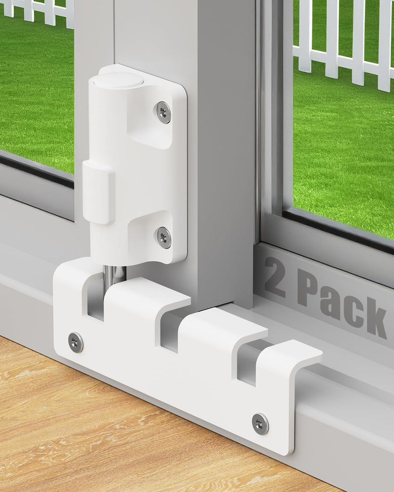 Sliding Glass Door Lock Window Locks 2 Pack Childproof Safety Lock Horizontal Sliding Door Security Bar Keyless Patio Foot Locks for Front Door Latch Stoppers from Inside Bedroom Apartment Essentials Pearl White