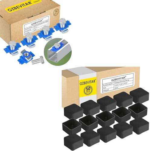 1/2"-13 Nylon Channel Squeeze Nut and Bolt - 16 Pcs, Black Strut Channel Caps - 50 Pack