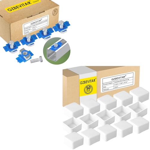 3/8"-16 Nylon Channel Squeeze Nut and Bolt - 32 Pcs, White Strut Channel Caps - 50 Pack