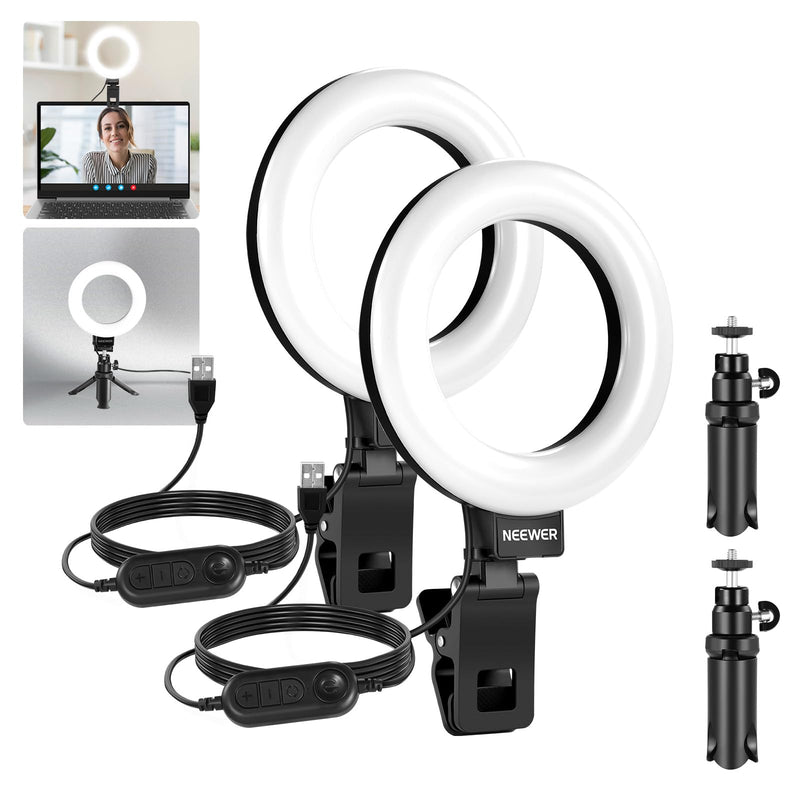 NEEWER BASICS 5" Ring Light for Video Conference Lighting, 2 Pack Clip on Light Kit with Desk Tripod Stands for Monitor Laptop Computer Zoom Call Live Streaming Recording Remote Working Learning, BR60