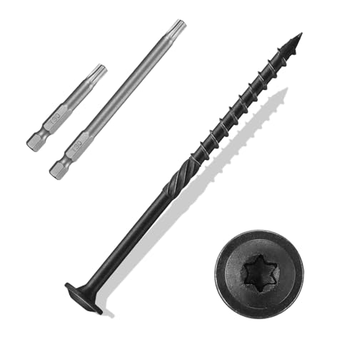 Lag Screws #14×5", 100PCS Heavy Duty Construction Screws, Rust Resistant, Washer Head, Black Coated External Wood Screws, Trusss Lag Screws, 2PCS T30 Star Bit Included #14×5″ 100