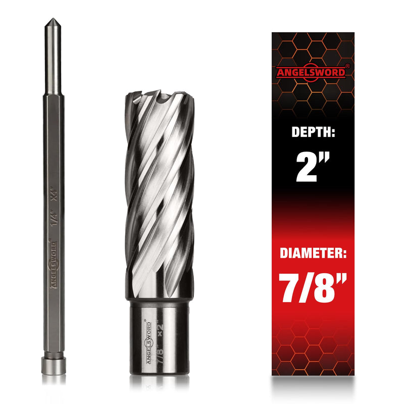 ANGELSWORD HSS Annular Cutter Diameter 7/8", Cutting Depth 2" High Speed Steel, Mag Drill Bits Kit for Magnetic Drill Press, with One 1/4"*4" Pilot Pin H. 7/8" Diameter HSS 2" Cut Depth