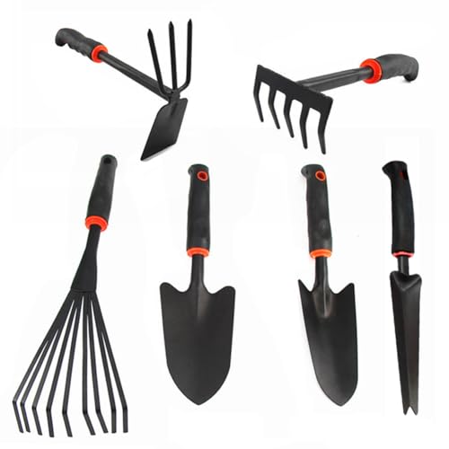 Large Garden Tool Set with Non-Slip Rubber Handle - 6 Piece Heavy Duty, Gardening Hand Tools, Sturdy Durable, Classic Utility Gardening Gift