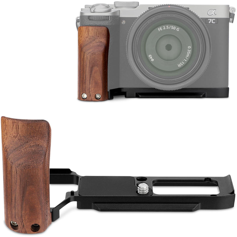Leftfoto A7CR/A7C II Handgrip L-Shape Bracket with Wooden Grip for Sony A7CR/A7C2 Camera,with Built-in Bottom Arca Quick Release Plate,Ergonomic Retro - Styled Side Handle for Enhanced Grip