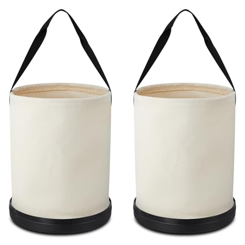 2 Pack Utility Canvas Tool Bucket 9" D x 14" H All Purpose Canvas Bucket Bag, Truck Tool Organizer with Plastic Bottom for Store Work Accessory