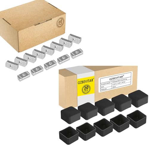Strut Channel Nuts 1/4"-20 No Spring - 60 Pack, Black Strut Channel Caps - 20 Pack