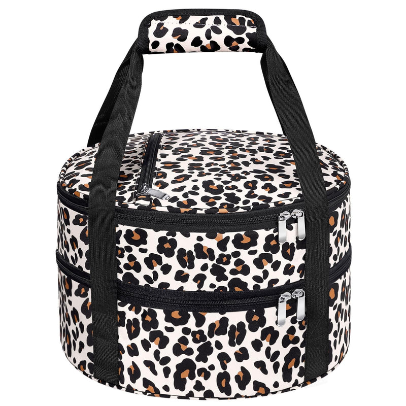 Round Double Insulated Casserole Carrier – 12" Portable Pie Carrier Bag for Hot or Cold Food, Leakproof Thermal Lunch Tote with Handle for Parties Picnic & Travel - Leopard