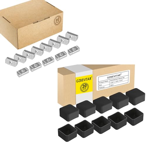Strut Channel Nuts 3/8"-16 No Spring - 60 Pcs, Black Strut Channel Caps - 20 Pack
