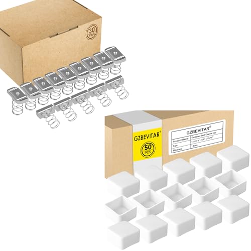 Strut Channel Nuts 1/4"-20 with Standard Spring - 30 Pcs, White Strut Channel Caps - 50 Pack