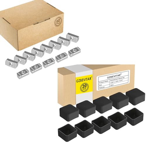 Strut Channel Nuts 1/2"-13 No Spring - 60 Pcs, Black Strut Channel Caps - 20 Pack