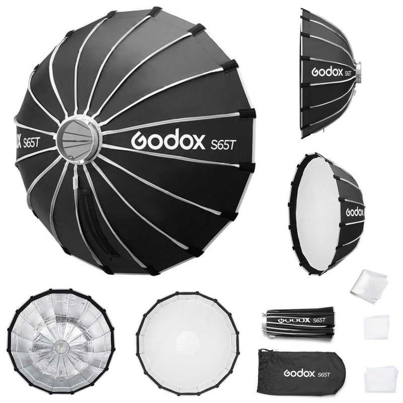 Godox Softbox Godox S65T 65cm/25.6in Quick Release Umbrella Softbox, Bowens Mount with Removable Front and Inner Diffusers for Photography, Live Streaming and Travel