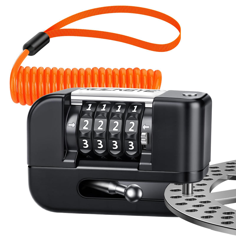 Onvian Motorcycle Locks Anti Theft, 4-Digit Code Motorcycle Disc Brake Lock High Security 7mm Pin & 5FT Reminder Cable, Waterproof Portable Motorcycle Helmet Lock
