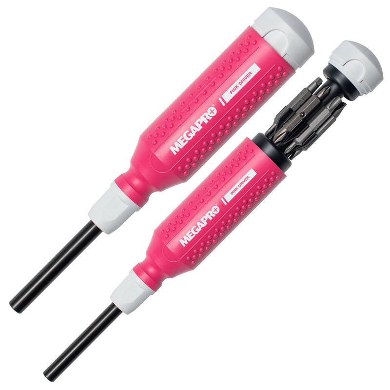 MEGAPRO® 15-in-1 Original Multi-bit Screwdriver | Home DIY & Repair | Construction | Tradeswork | 14 Industrial-grade bit tips | 1/4" Hex Drive in shaft (Pink) 15-in-1 Original Pink Multi-bit Screwdriver