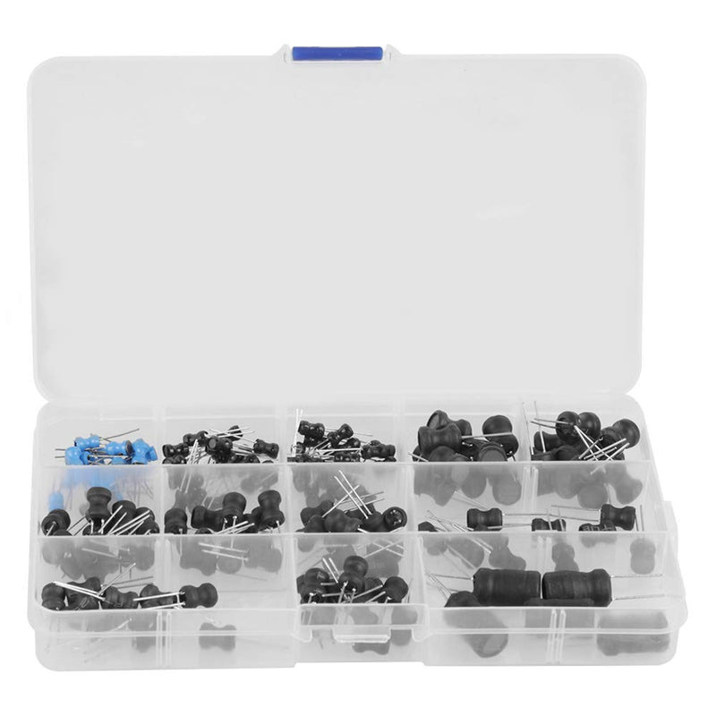 145-Piece Choke Inductor Set with 12 Values, Small Vertical Inductors for High Frequency, Protective PVC Pipe, Blue and Black Inductor Coil Assortment Pack with