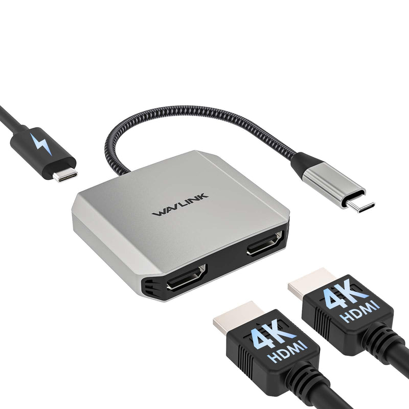 USB C to Dual HDMI Adapter, WAVLINK Dual Monitor Adapter with Dual HDMI, 87W PD for Dell XPS/HP/Lenovo/Surface/Type C Laptop/Windows System Only