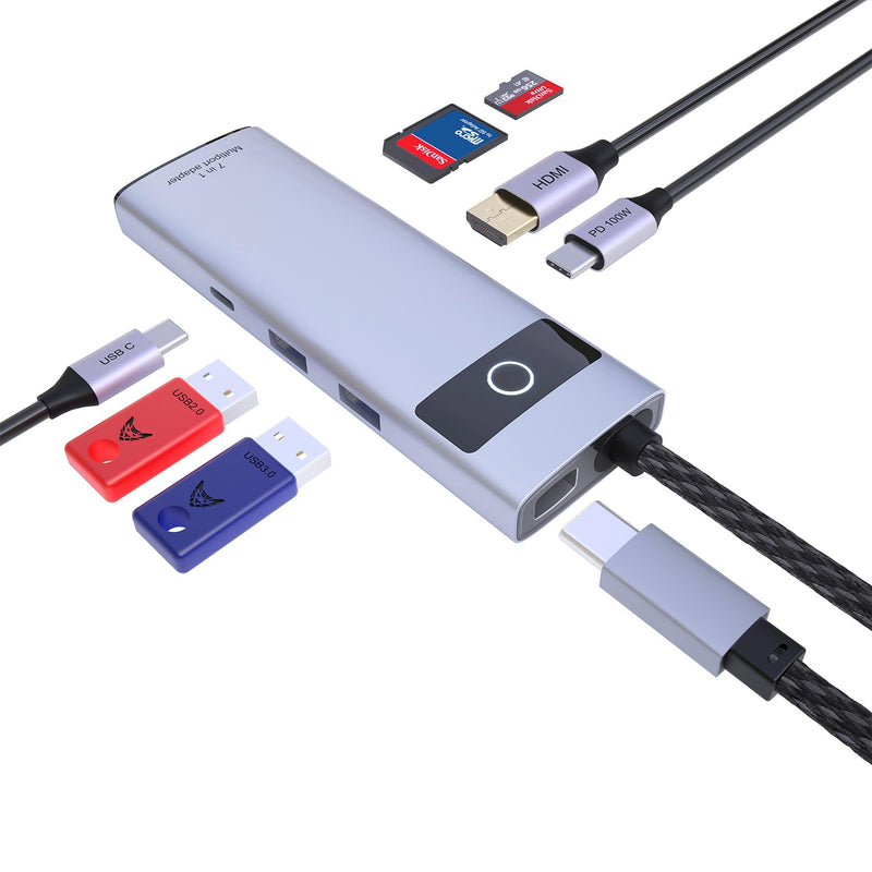 7-in-1 USB C Hub,4K 30Hz HDMI Adapter, USB-C Docking Station with 100W PD,TF/MicroSD Card Reader,USB-A 2.0,3.0,Type-C 3.0 Ports,Compatible with MacBook Pro/Air,iPad,iPhone15/Pro Max 7 in 1