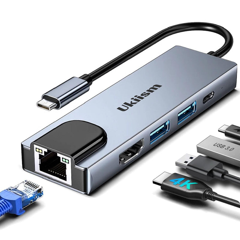 USB C Hub Ethernet HDMI Adapter,5 in 1 Docking Station with 4K HDMI, RJ45 Ethernet, USB 3.0/2.0, PD 100W, USB C, LAN Dongle for MacBook Pro/Air, iPad Pro, XPS, etc 5-in-1