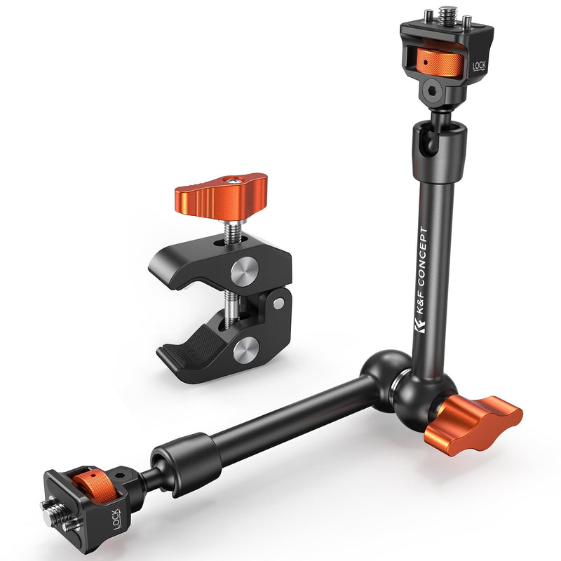 K&F Concept 11" Magic Arm Clamp Kit with 1/4" & 3/8" Thread Screw, Articulating Friction Arm Clamp Camera Mount for Monitor, LED Light, Webcam, Action Camera 11" with Clamp
