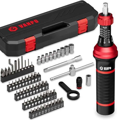 VANPO Torque Screwdriver, 10–80 in-lb, 64 Pieces, Click Style for Gunsmith Red