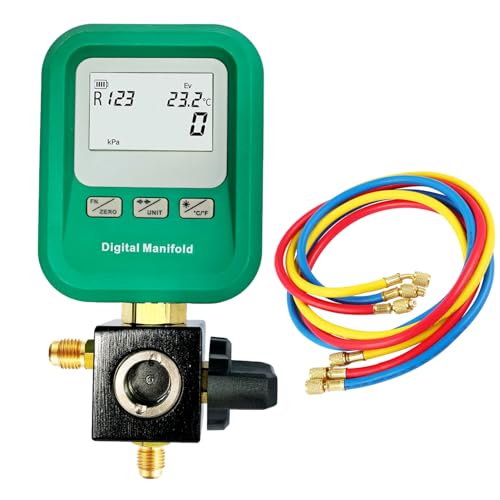 Portable Digital HVAC Manifold Gauge Set Refrigerant Gauge Diagnostic Tool for R134A/R410A/1234YF 12 Refrigerants | Pressure/Vacuum/Leak Test | Automotive & Home HVAC Maintenance