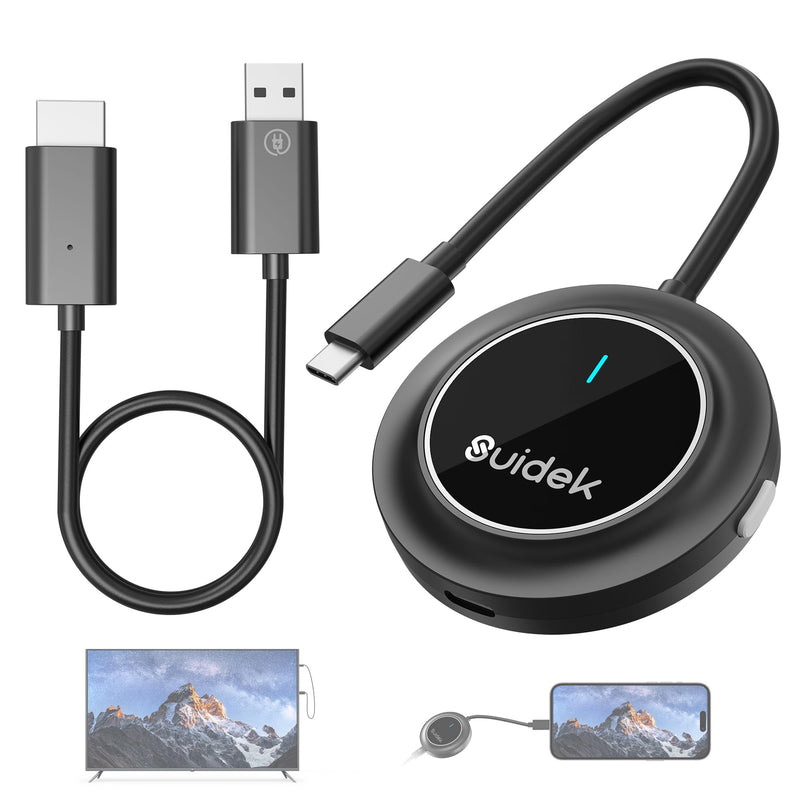 Wireless HDMI Transmitter and Receiver, USB-C to HDMI Extender with PD3.0, Wireless Display Adapter for Streaming Video from Phone/Laptop/Camera to Monitor/Projector, No App/Bluetooth Required