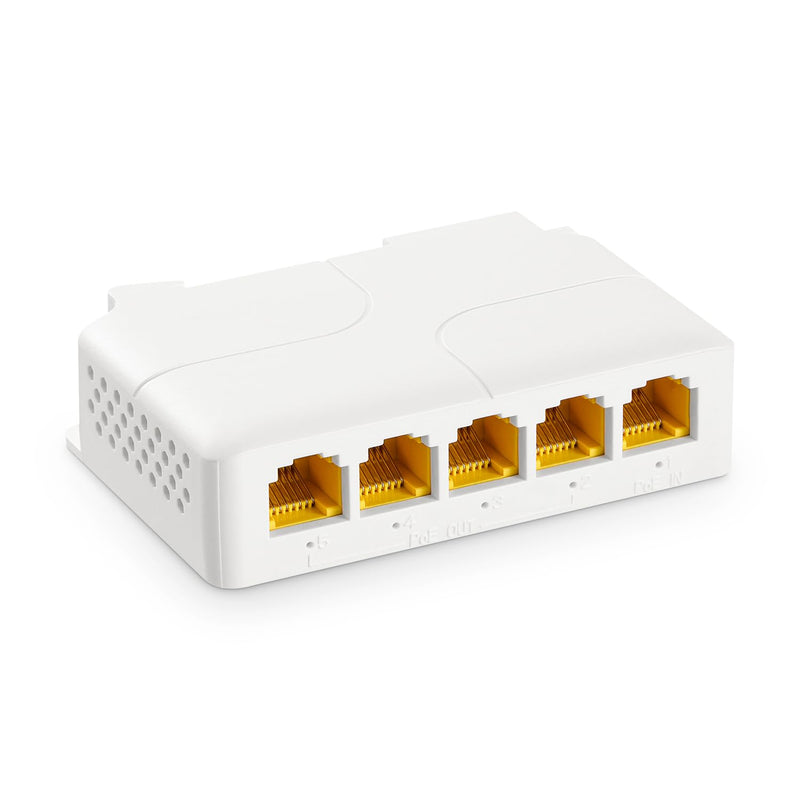 5 Port Gigabit PoE Extender, 1 in 4 Out PoE+ Repeater, 10/100/1000Mbps, IEEE 802.3 af/at/bt 90W, Wall and Din Rail Mount YuLinca PoE Passthrough Switch 5 Port Gigabit